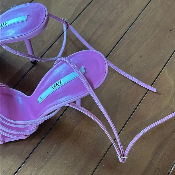 Zara Pink Strappy Stiletto Heel Sandals Size 8.5 - Picture 3 of 3